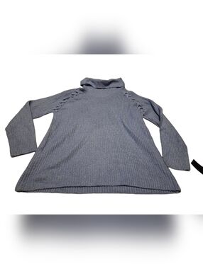 Women’s XL Relativity Gray/Blue Cowl Neck Braided Shoulder Detail Sweater